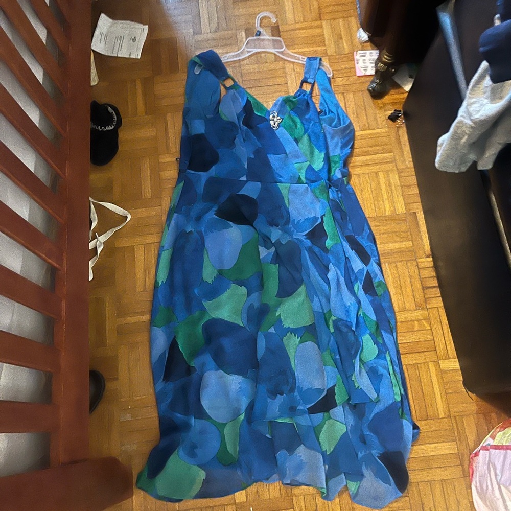 DKNY Vibrant Blue and Green Midi Dress